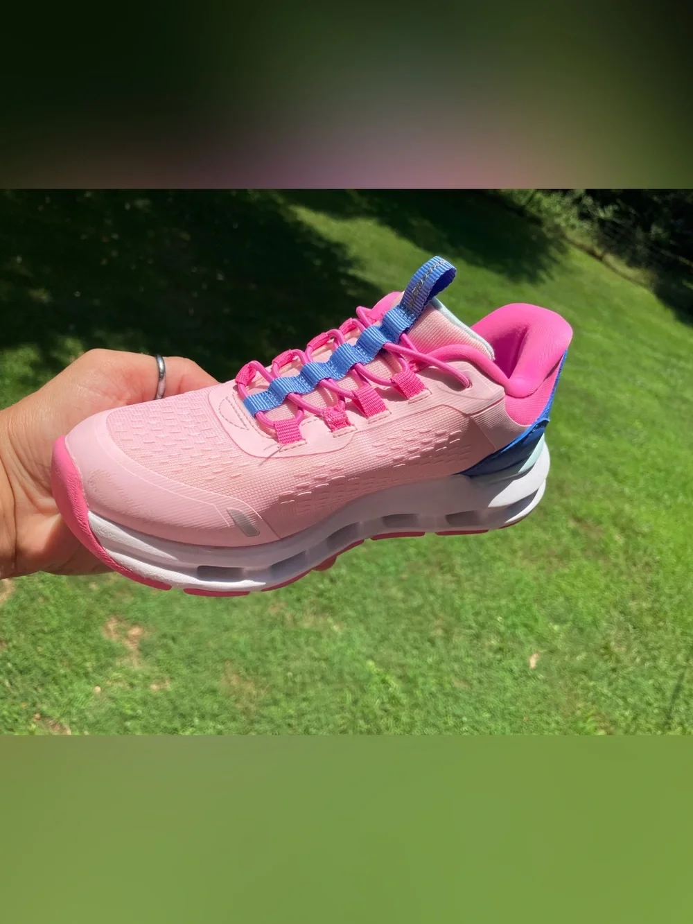 Skechers Pink Slip-On Athletic Sneakers with Blue Tongue Detail
